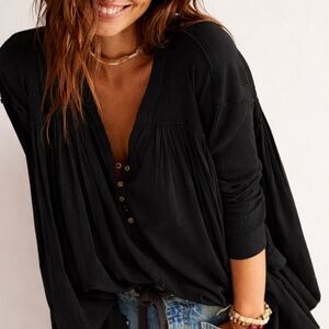 Free People Charcoal Button-Front Blouse
